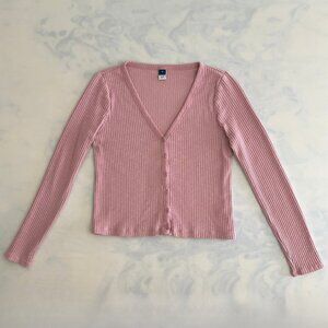 Old Navy Pink Ribbed Button Up Cardigan Sweater